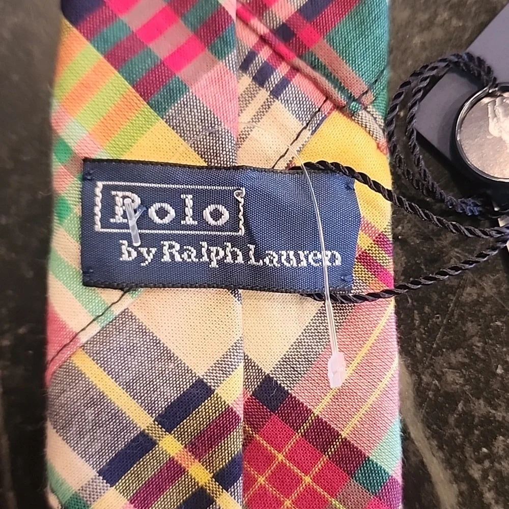 NWT Polo Ralph Lauren Kids Madras Plaid Cotton Tie Made In Italy